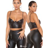 Sierlijke zwarte wetlook crop top bustier