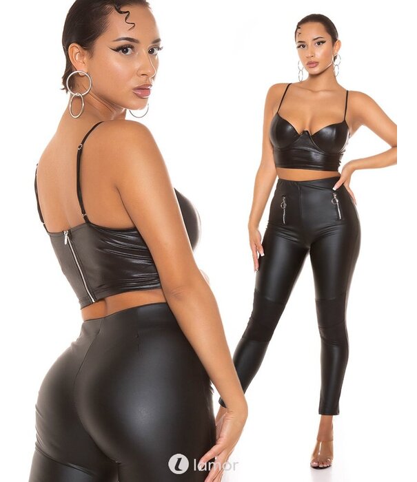 * KOUCLA Sierlijke zwarte wetlook crop top bustier