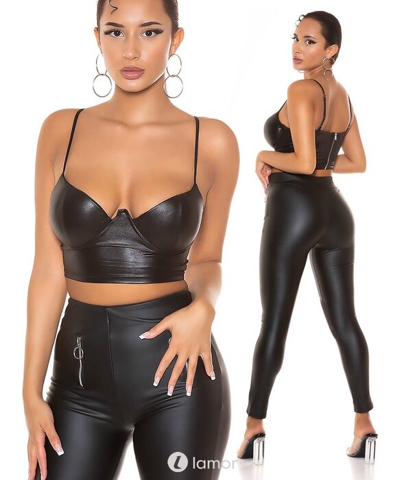 * KOUCLA Sierlijke zwarte wetlook crop top bustier