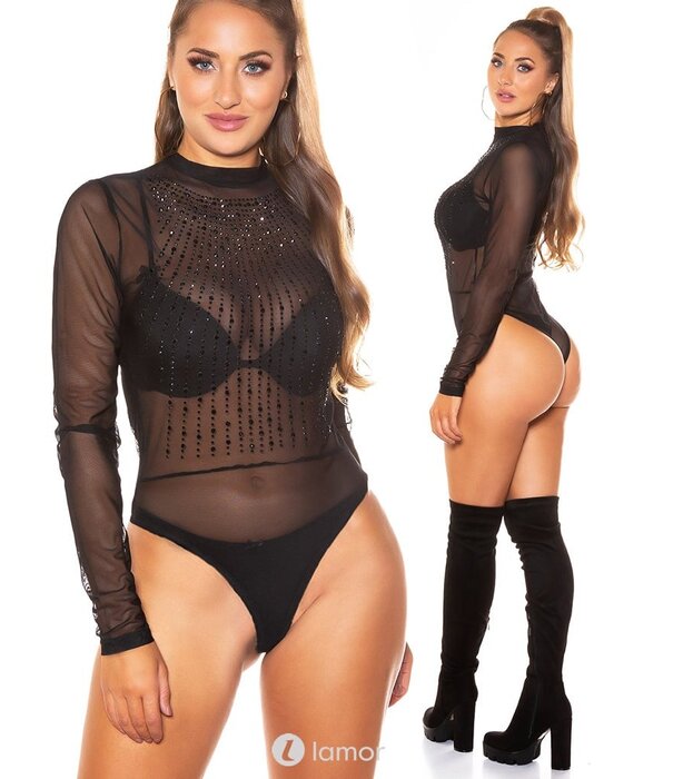 * KOUCLA Sexy transparante Body met zwarte steentjes