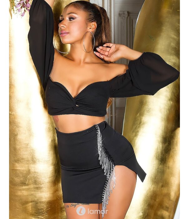 * KOUCLA Sexy mini rokje met strass franjes