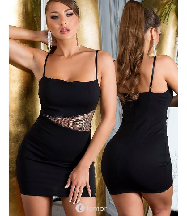 * KOUCLA Sexy zwart mini jurkje met spaghetti bandjes