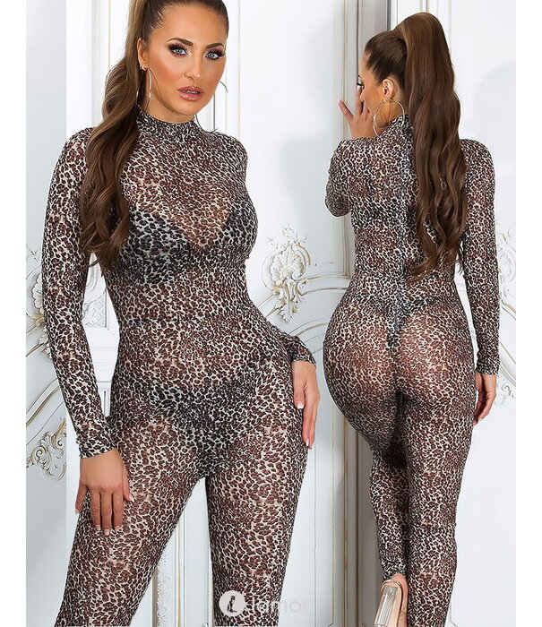 * KOUCLA Sexy transparante catsuit in leobeige print