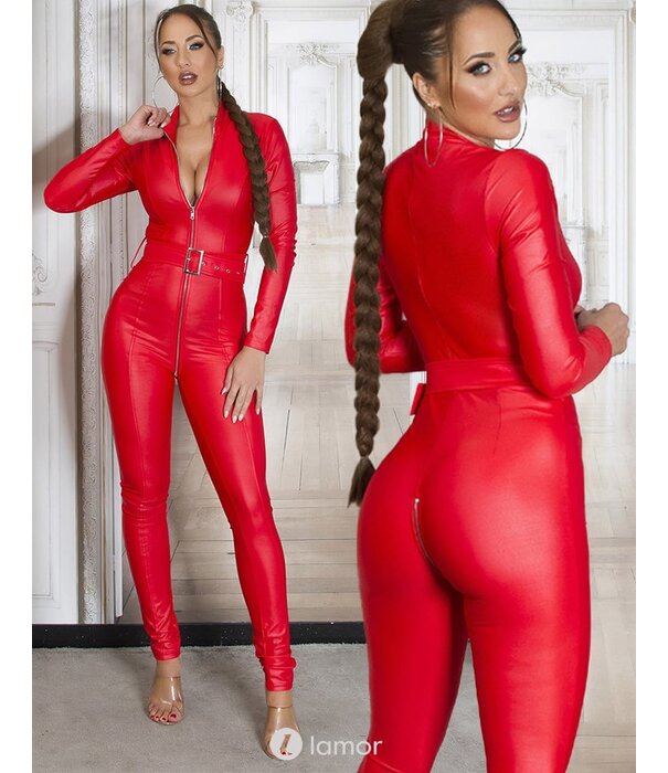 * KOUCLA Sexy Rode matlook jumpsuit met riem