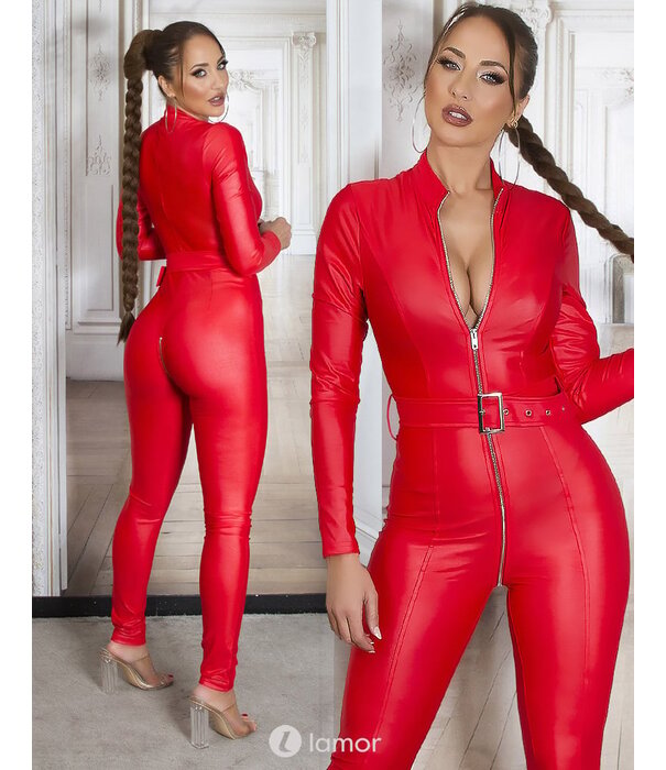 * KOUCLA Sexy Rode matlook jumpsuit met riem