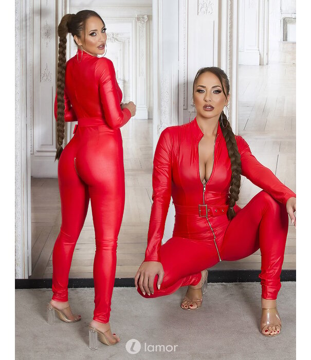 * KOUCLA Sexy Rode matlook jumpsuit met riem