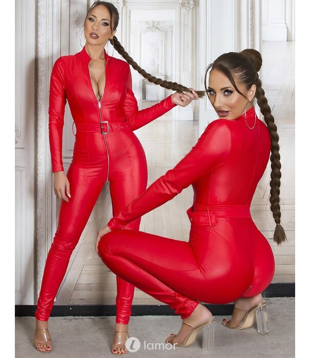 * KOUCLA Sexy Rode matlook jumpsuit met riem