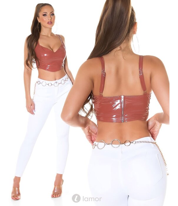* KOUCLA Sierlijke Bruine latex look top