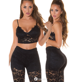 Sexy 2-delige zwarte kanten set crop top & broek