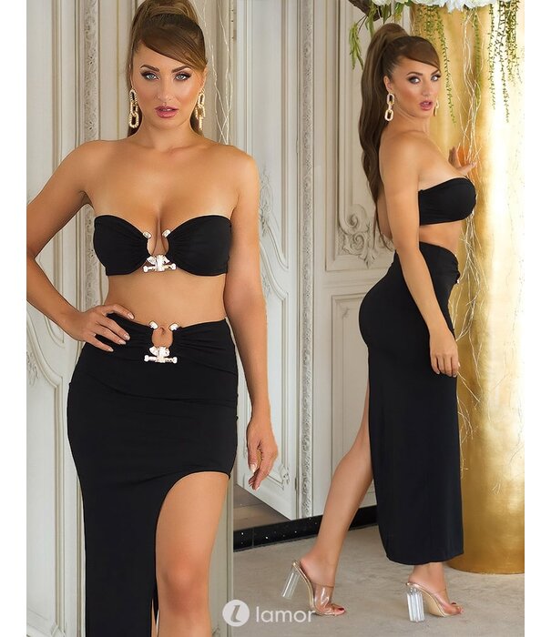 * KOUCLA Sierlijke Zwarte Bandeau Top met Rok