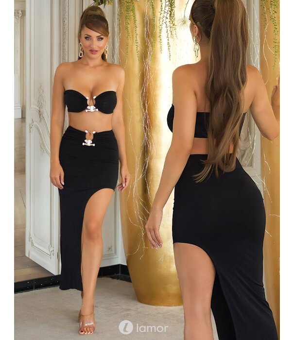 * KOUCLA Sierlijke Zwarte Bandeau Top met Rok