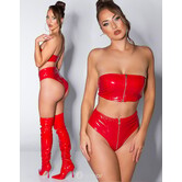 Sexy Rode latexlook Hotpants met rits aan voorzijden
