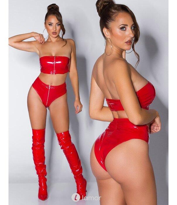 * KOUCLA Sexy Rode latexlook Hotpants met rits aan voorzijden
