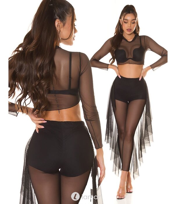 * KOUCLA Sexy 2-delige zwarte set  crop top & broek