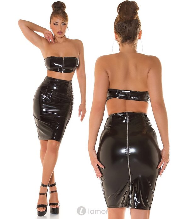 * KOUCLA Sexy zwarte Hight waist rok met rits in latexlook