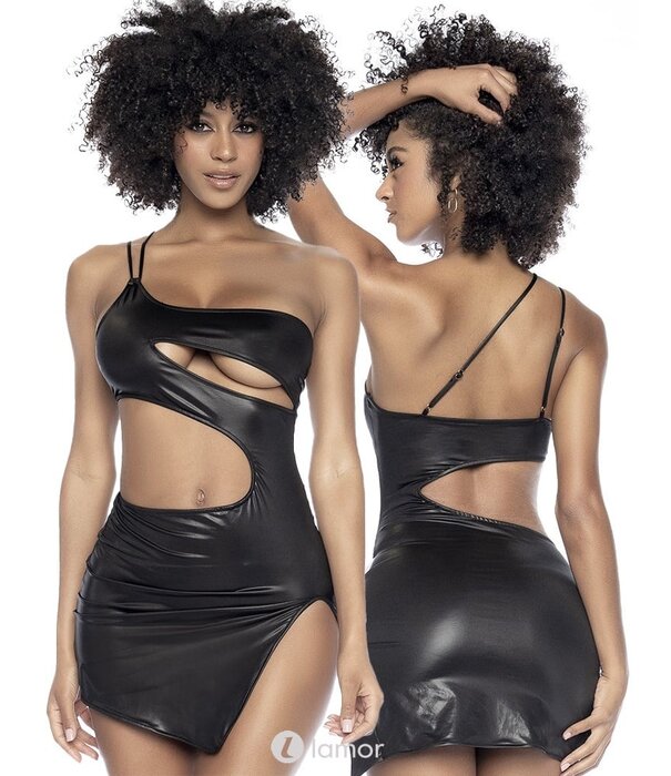 Mapalé One Shoulder mini-jurkje van rekbaar wetlook materiaal met uitsparingen  van  Mapale