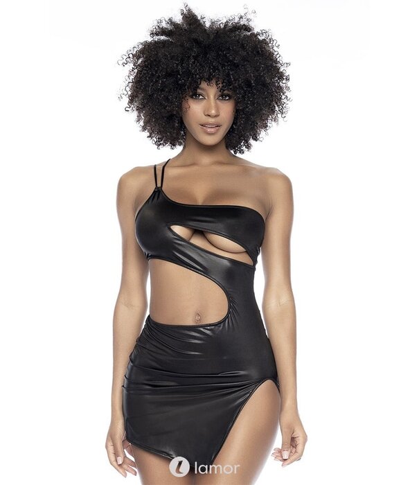 Mapalé One Shoulder mini-jurkje van rekbaar wetlook materiaal met uitsparingen  van  Mapale