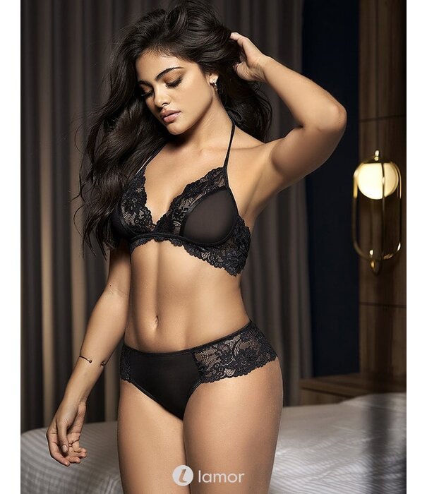 Mapalé 2 in 1. Babydoll of set gemaakt van fijn netmateriaal en zwarte kant.van het merk Mapale