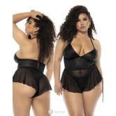 Body gemaakt van zwarte mesh en wetlook stof met string van het merk Mapale