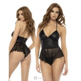 Body gemaakt van zwarte mesh en wetlook stof met string van het merk Mapale