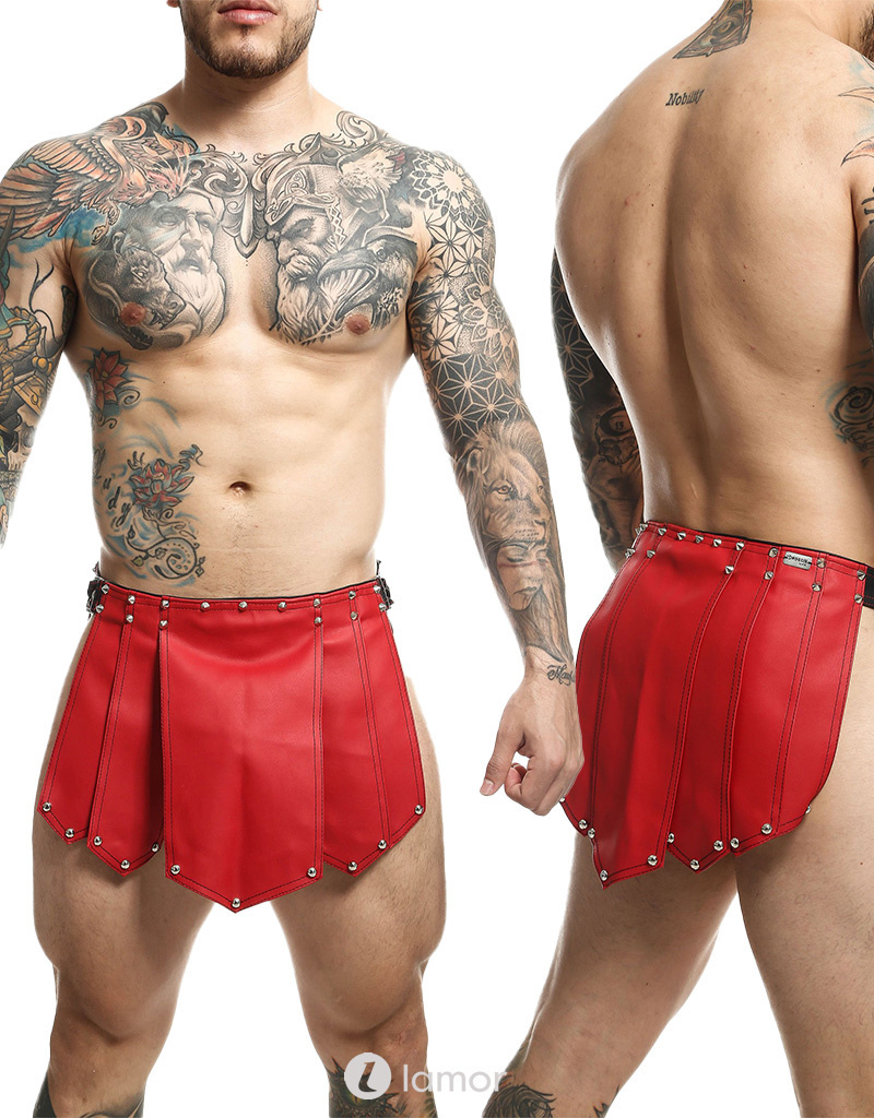 * MOB Eroticwear Lederlook gladiator rok, Roman Rood/Zwart afbeelding