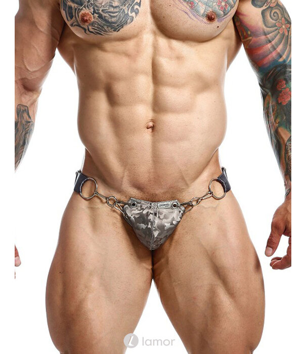 * MOB Eroticwear Sexy grijze heren Jockstrap van lederlook DNGEON Snap Jockstrap