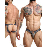 Sexy grijze heren Jockstrap van lederlook DNGEON Snap Jockstrap