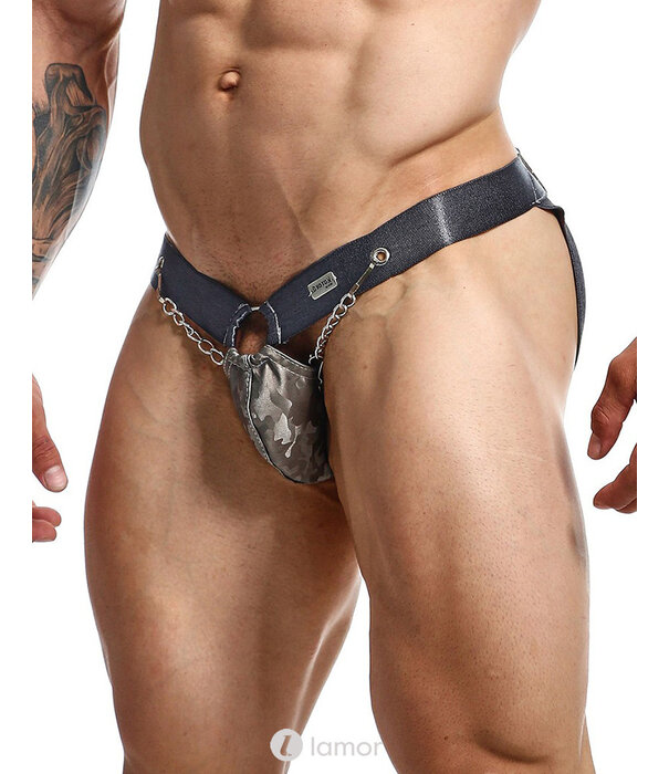 * MOB Eroticwear Sexy grijze heren Jockstrap van lederlook DNGEON Snap Jockstrap