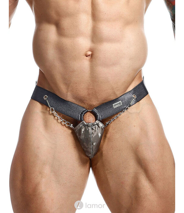 * MOB Eroticwear Sexy grijze heren Jockstrap van lederlook DNGEON Snap Jockstrap