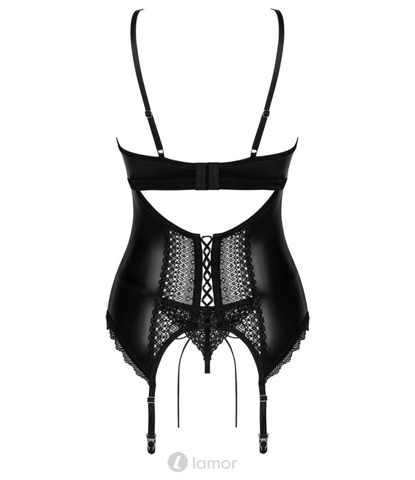 * OBSESSIVE Spannend wetlook korset metstring van het merk Obsessive