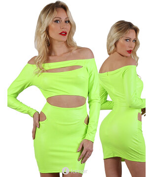 Wetlook Neon geel mini jurk , SB20924