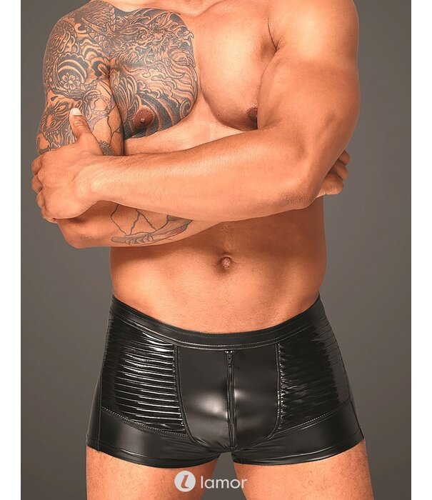 * NOIR handmade Stoere Powerwetlook heren short met PVC delen van Noir Handmade