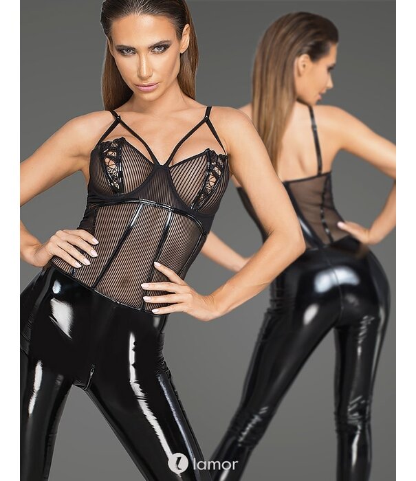 * NOIR handmade Spannende Catsuit van PVC en tule van Noir handmade