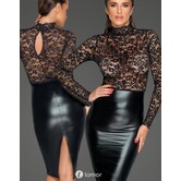 Midi jurk van zacht kant en powerwetlook van Noir Handmade MissBehaved Collection