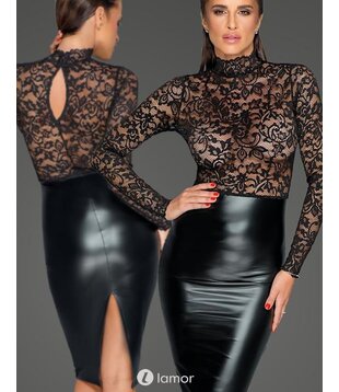 Midi jurk van zacht kant en wetlook, F228 ( S-2XL)