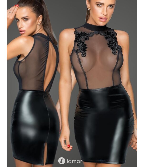 * NOIR handmade Wetlook Mini jurk met borduursel en tulle delen  van Noir Handmade - MissBeHaved Collection
