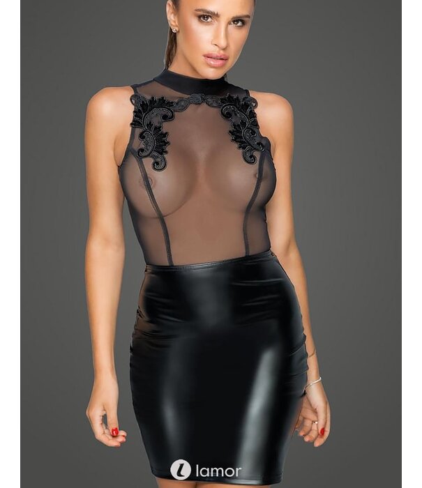 * NOIR handmade Wetlook Mini jurk met borduursel en tulle delen  van Noir Handmade - MissBeHaved Collection