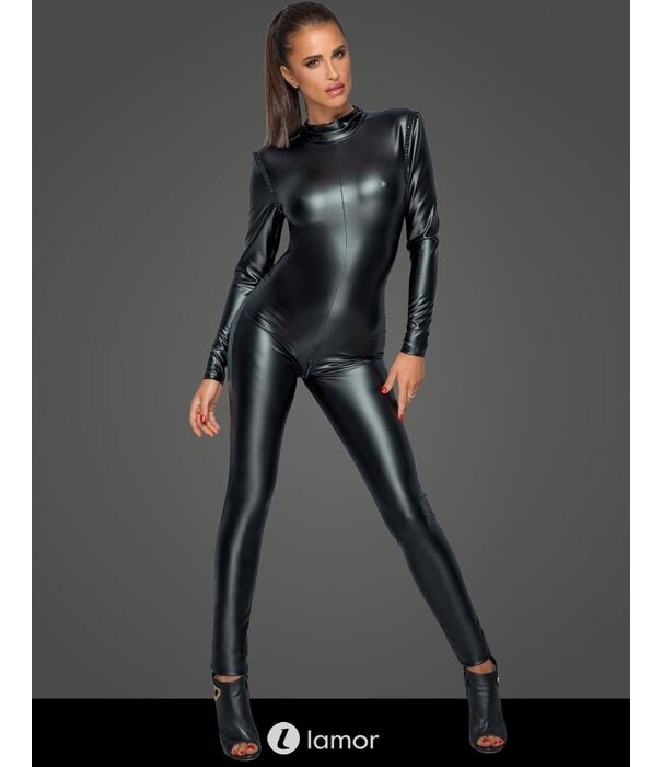 * NOIR handmade Wetlook catsuit met laag uitgesneden rugpartij van Noir Handmade MissBehaved Collection