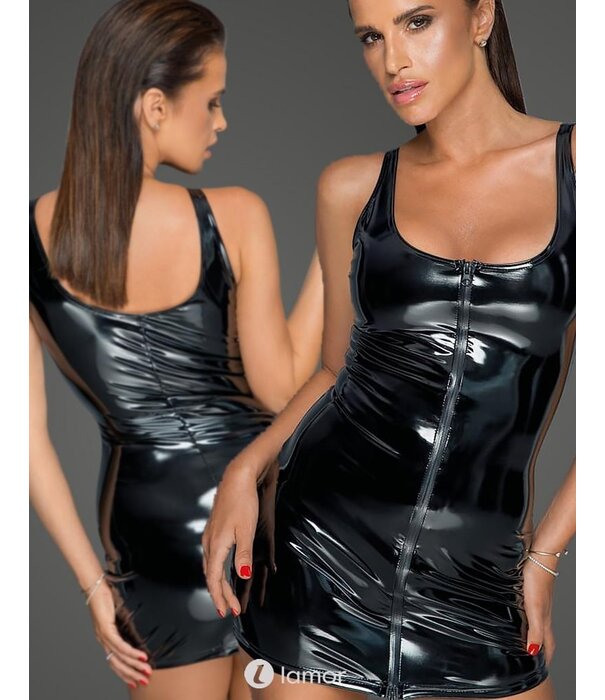 * NOIR handmade Zwarte PVC jurk met 2-weg rits Noir Handmade MissBehaved Collection