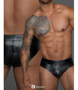 Wetlook heren short met rits,H065