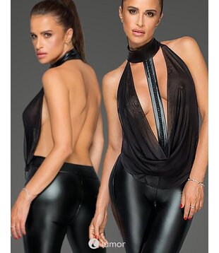 Catsuit met tule top en choker, F223 ( S-2XL)