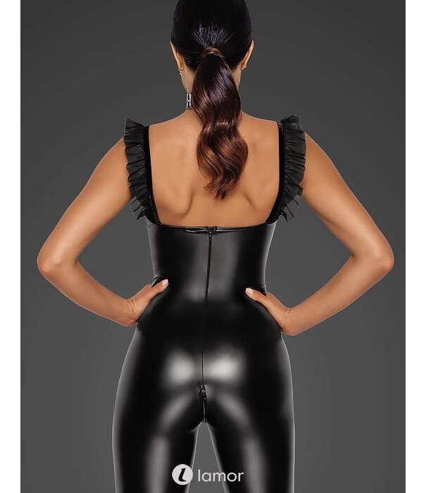 * NOIR handmade Wetlook catsuit met Tule inzet van Noir Handmade  uit de collectie Fucking Fabulous