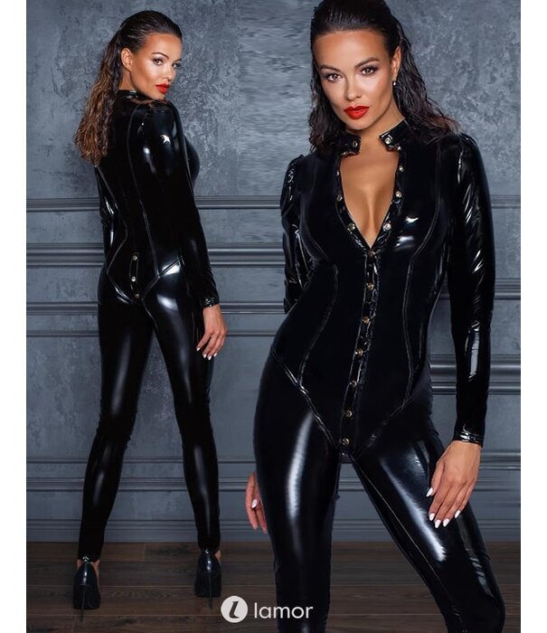 * NOIR handmade Lak catsuit met knoopsluiting van Noir Handmade  uit de collectie Fucking Fabulous