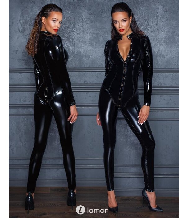 * NOIR handmade Lak catsuit met knoopsluiting van Noir Handmade  uit de collectie Fucking Fabulous