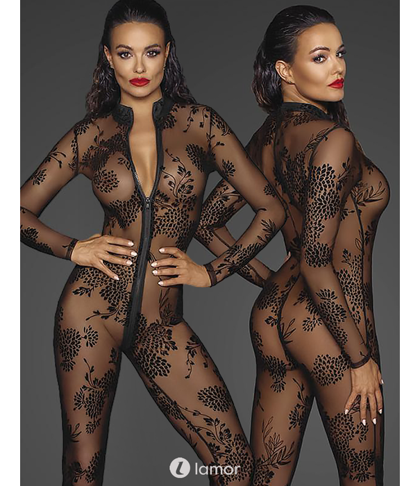 * NOIR handmade Tule Catsuit met  3-Weg rits van Noir Handmade Fucking Fabulous Collection