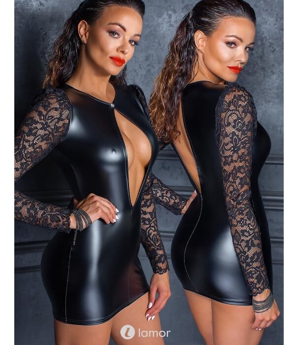 * NOIR handmade Mini jurkje met diep decolette en lange mouwen van Noir Handmade Fucking Fabulous Collection