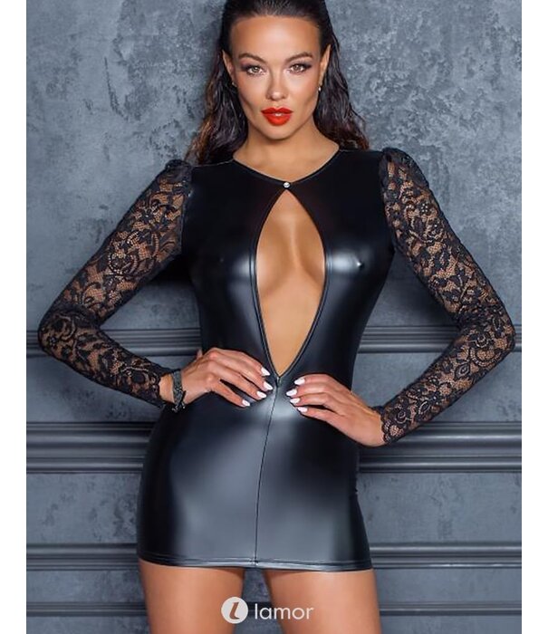 * NOIR handmade Mini jurkje met diep decolette en lange mouwen van Noir Handmade Fucking Fabulous Collection
