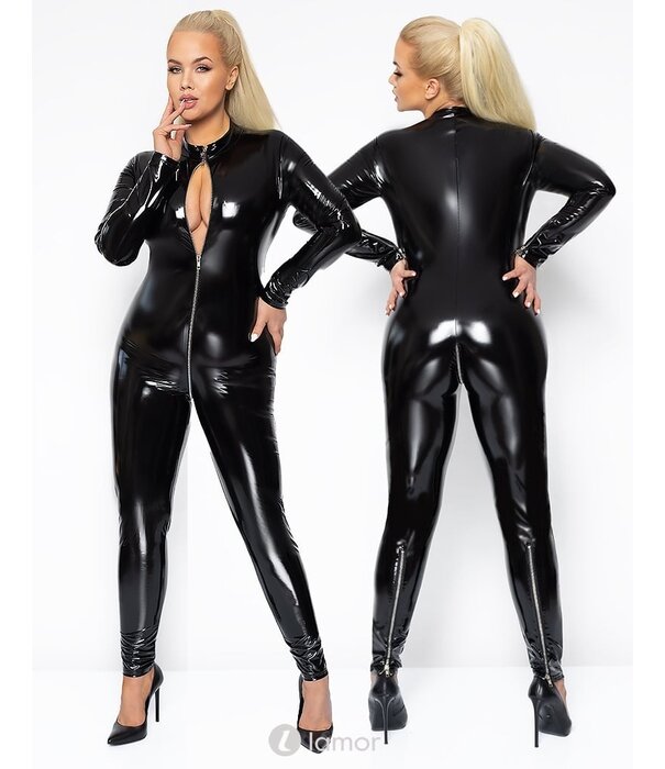 * NOIR handmade Lak catsuit met Ritssluiting-F265 van Noir Handmade  uit de Curves  Collectie