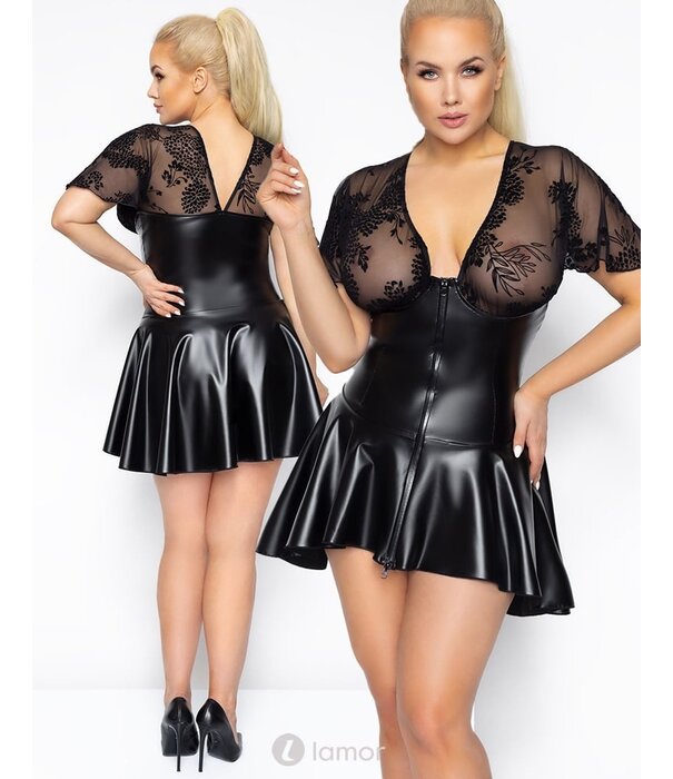 * NOIR handmade Wetlook jurk met klokrok – Noir Handmade Curves