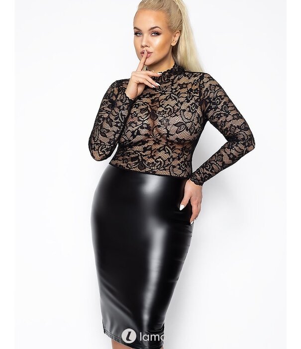 * NOIR handmade Midi jurk van zacht kant en wetlook -F269 van Noir Handmade  Curves Collectie